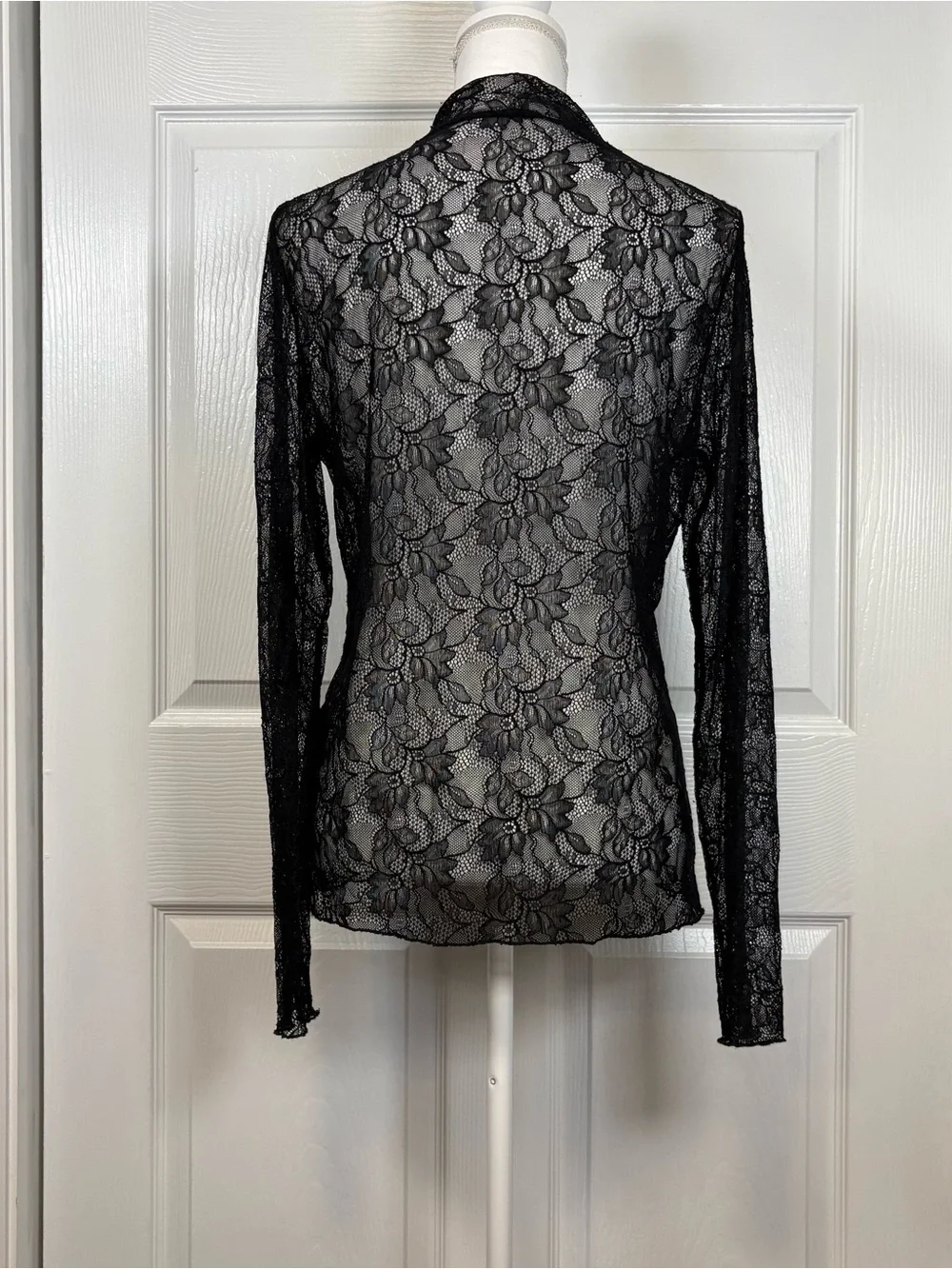 Anthropologie Black Sheer Lace Goth Fairy Grunge Mock Neck Top Large - Picture 3 of 7